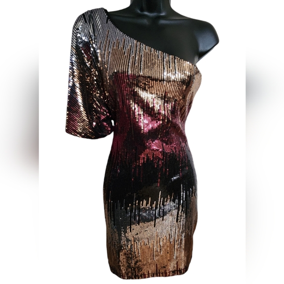 💚Bisou Bisou Ombre Sequined One Shoulder Dress☆ - Picture 2 of 2